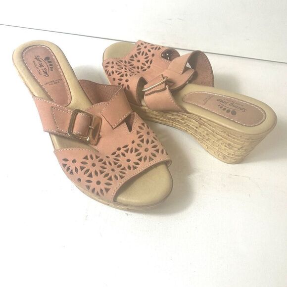 Spring Step Sandals Women's EU 40 US 9.5 Wedge Blush Cutout Leather Slip On Mule - Picture 4 of 11